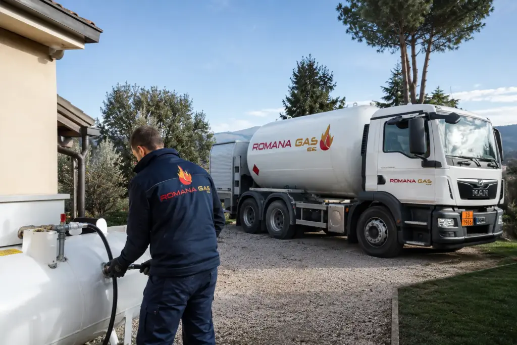 Tecnico Romana Gas durante l'installazione di un impianto GPL
